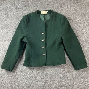 Vintage Blarney Jacket Women 10 Green Wool Cashmere Coat Buttoned Long‎ Sleeve